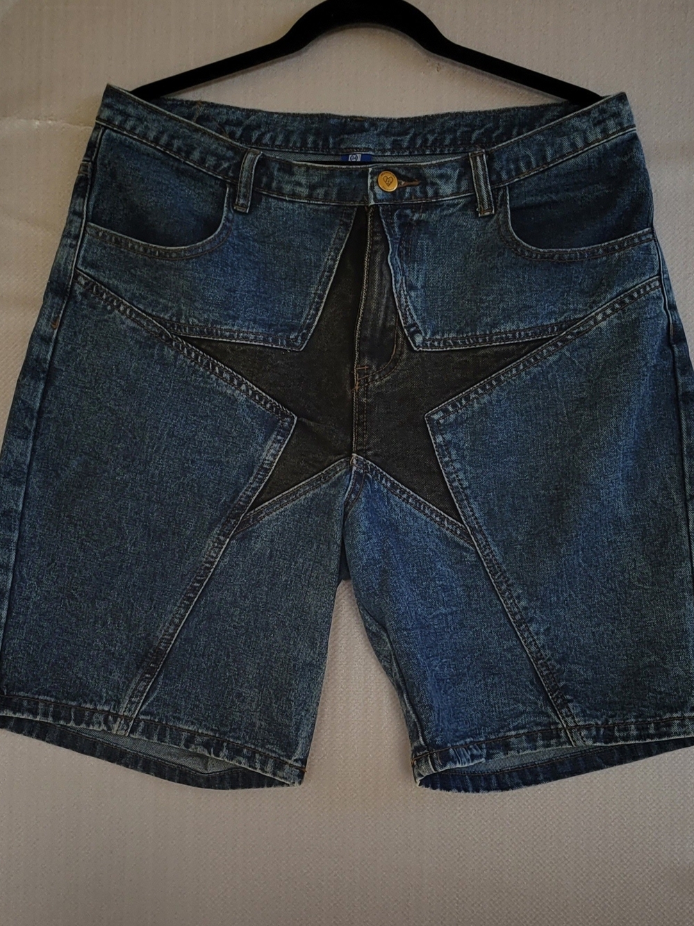 Aelfric Eden Dark Blue Denim Shorts with Black Star Panel